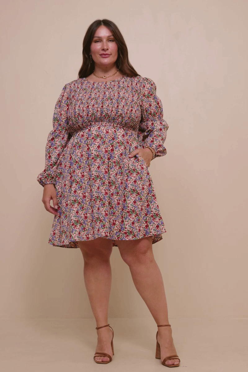 Rost Mix Klänning med smockad liv och bondärmar i småblommigt mönster för kvinnor för wholesale på Faire7