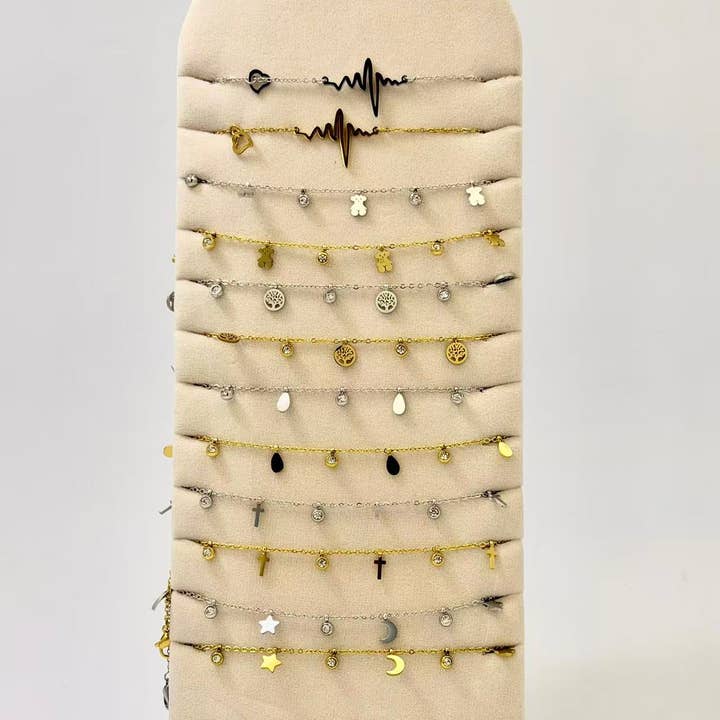 COSMOS - Wholesale Charm/Dangle Bracelet - Set of 12 Charm Bracelets with Various Designs Gold Silver