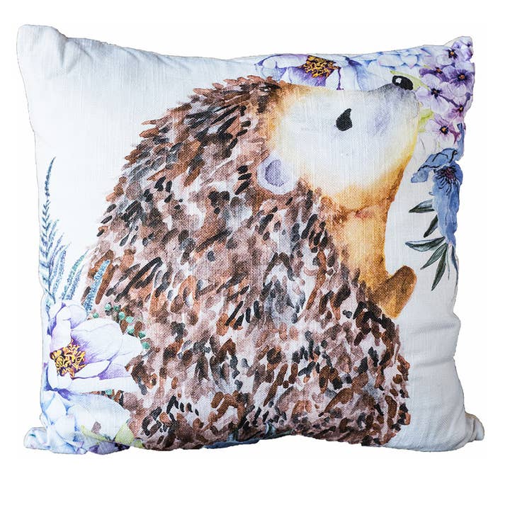 Floral Hedgehog Cotton Zipper Pillow for wholesale by Knollwood Lane
