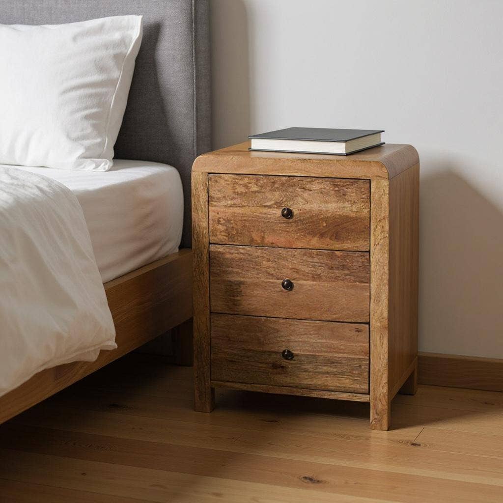 HomeRoots – wholesale Bedroom furniture – 24" Oak Solid Wood Three Drawer Nightstand1