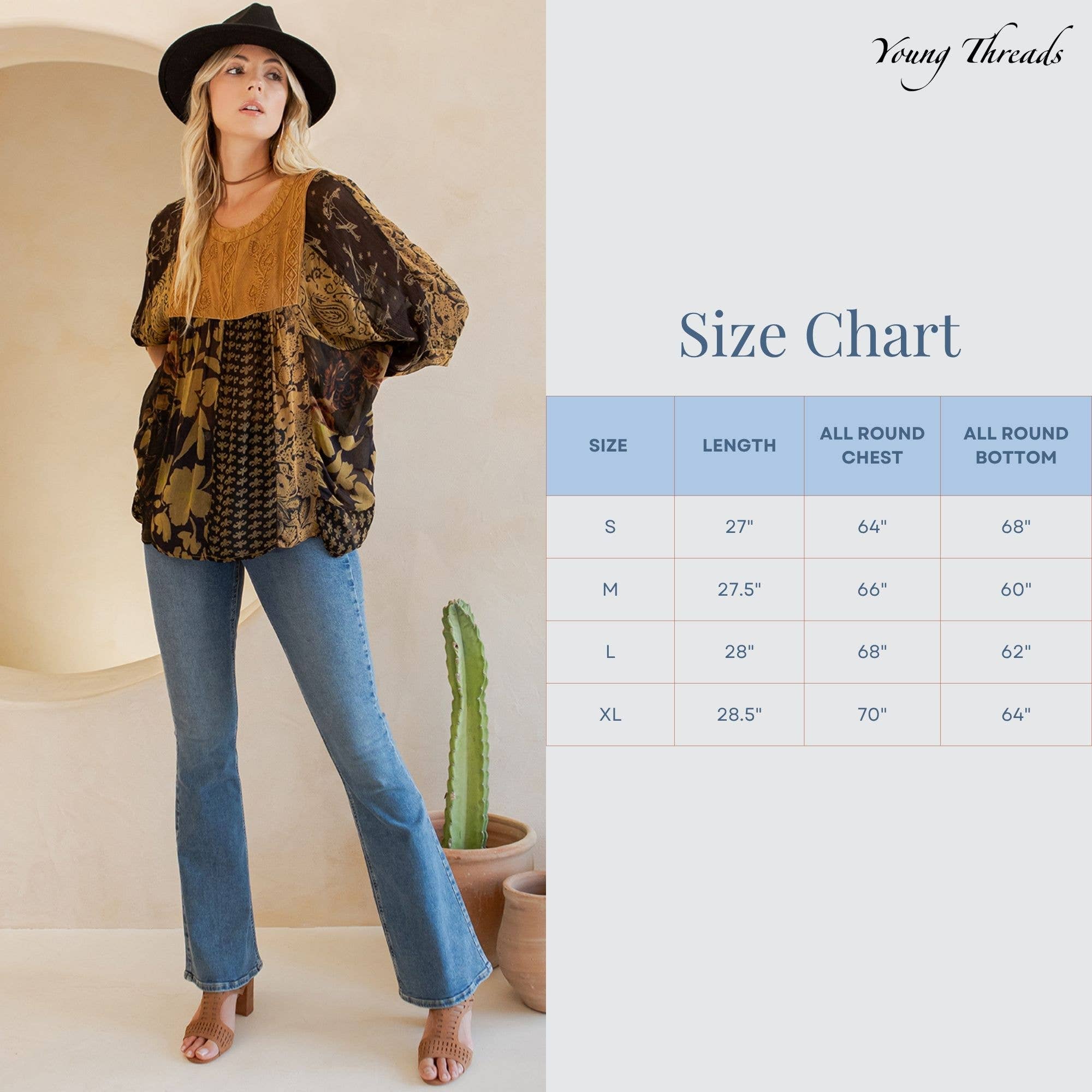 Young Threads - Wholesale Tunic - Women's - Bohemian: Tiered Patchwork Blouson Top13