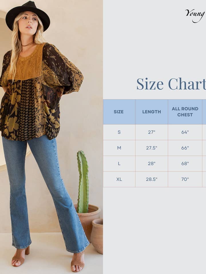 Young Threads - Wholesale Tunic - Women's - Bohemian: Tiered Patchwork Blouson Top13