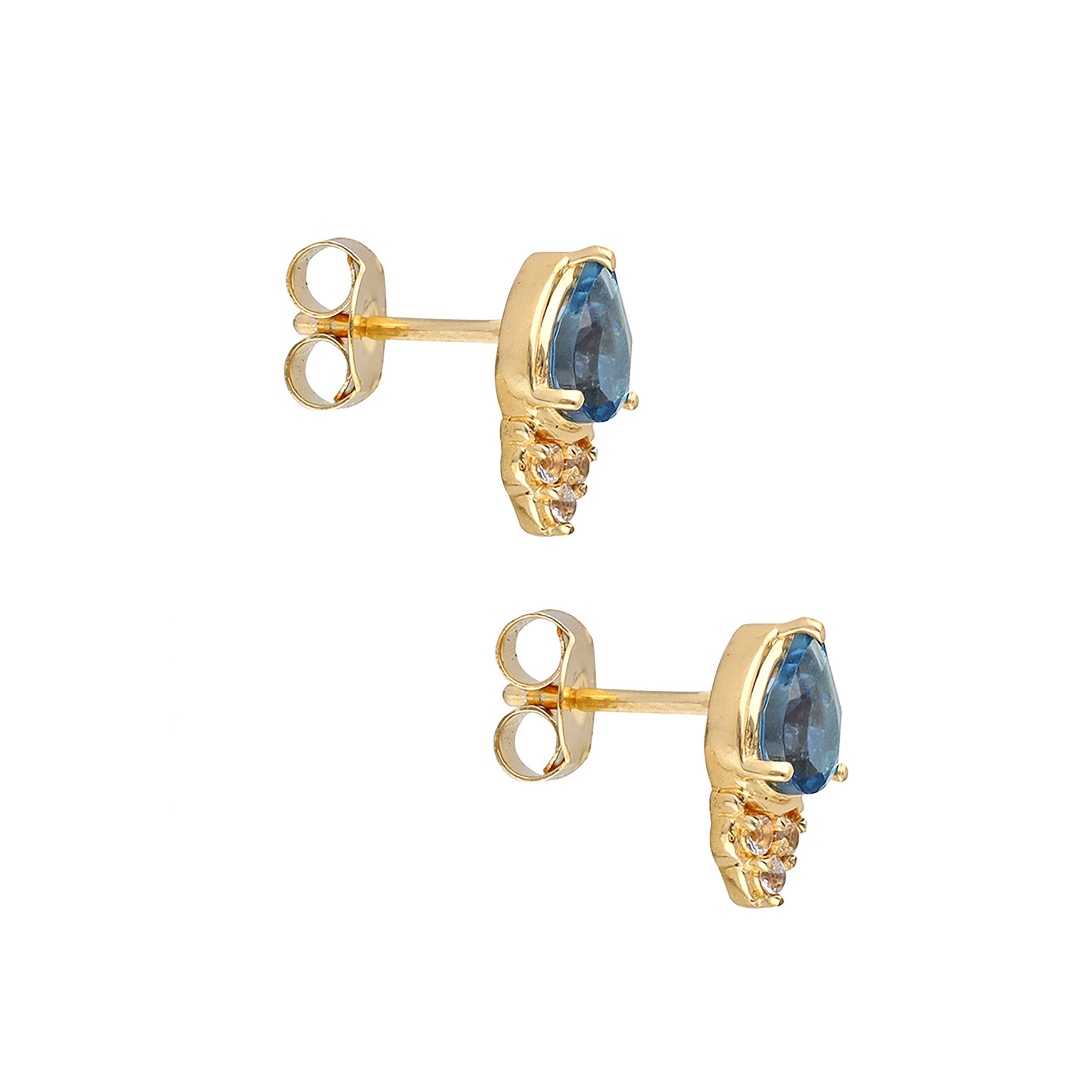 Tiramisu - Wholesale Stud/Post Earrings - 14K Gold Plated Silver London Blue Topaz Gemstone Earring3