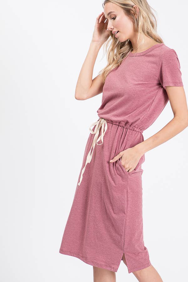 7th Ray - Vente Robe – femme - Robe T-shirt à cordon de serrage à la taille avec poches latérales D246523