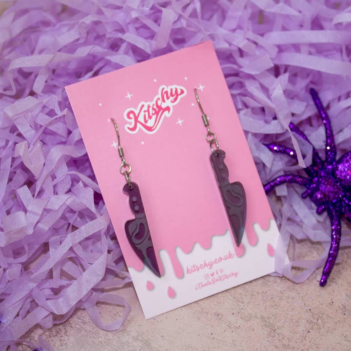 Kitschy - Wholesale Dangle Earrings - Ghostface Scream Knife Earrings Laser Cut Acrylic