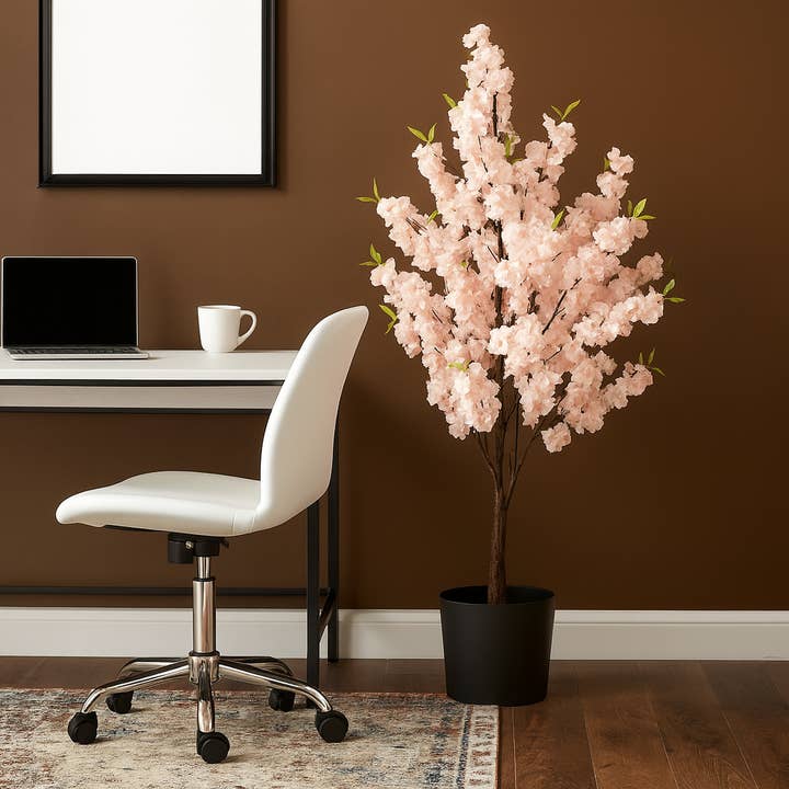 Sona Casa - Wholesale Artificial Plant - Large Nearly Natural Fake Light Peach Sichuan Cherry Blossom, 5 ft Lifelike Tall Artificial Tree, Indoor Decor for Living Room, Office, Patio5