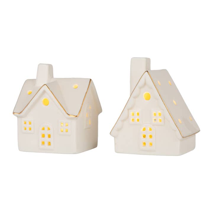 Silver Tree Home & Holiday - Wholesale Christmas Decoration - A49258:2 Asst'd ceramic wt hse TBLpc/LED, A:Frame,roof,3.5in