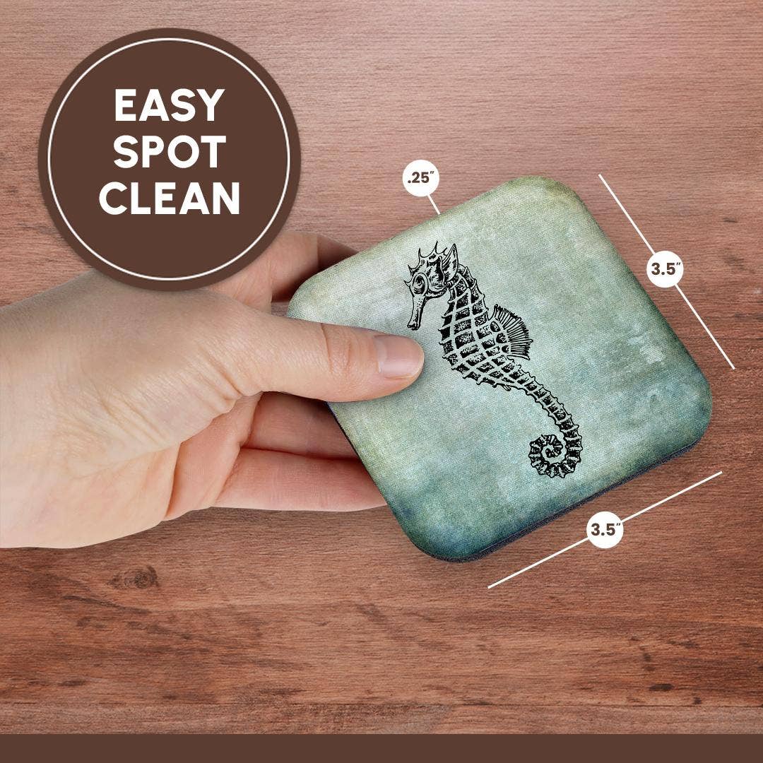 3dRose – Großhandel Untersetzer – 3dRose, Vintage Seepferdchen Zeichnung auf blauem Hintergrund, Untersetzer13