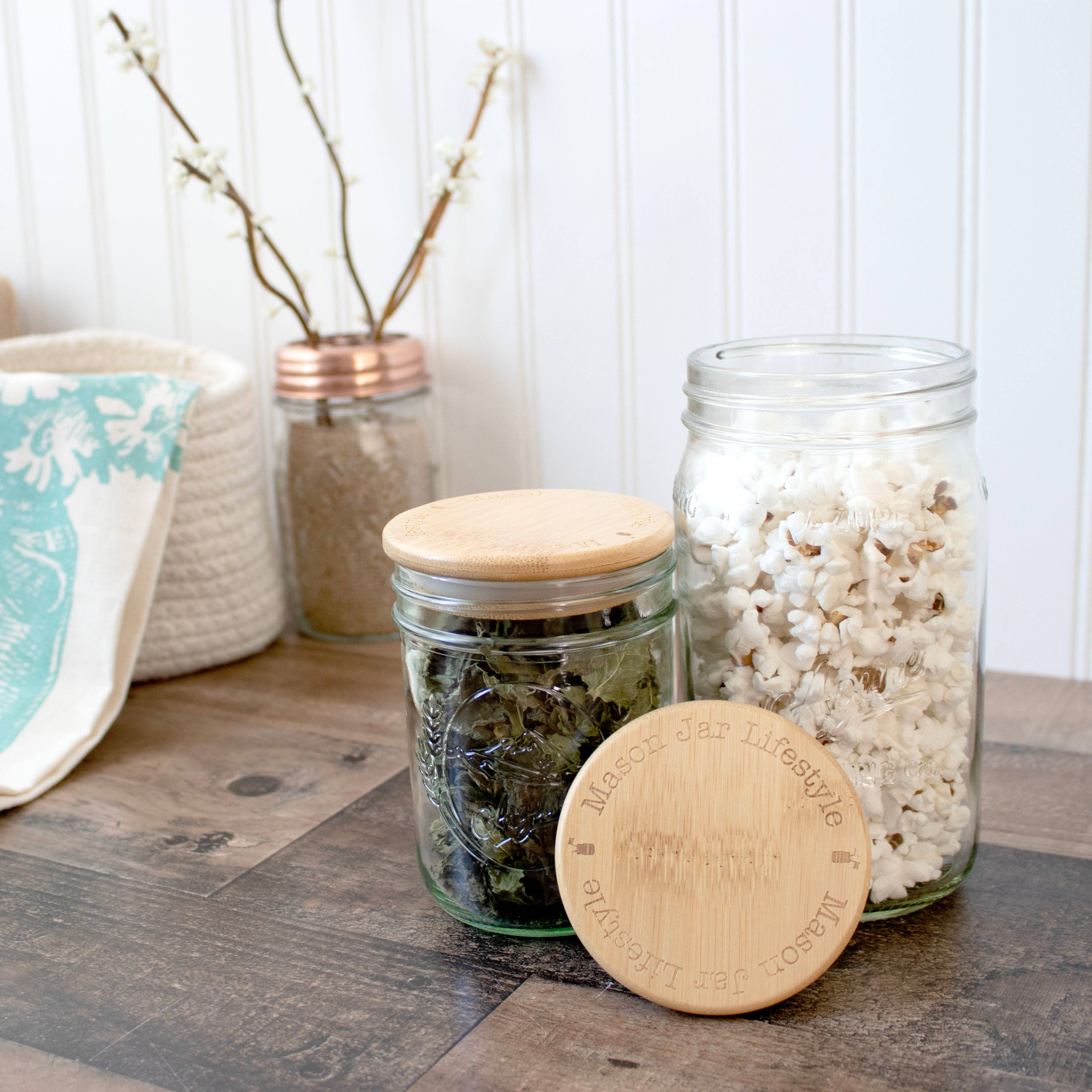 Mason Jar Lifestyle - Vente Boîtes de conservation - Bouchons de rangement en bambou pour bocaux Mason6
