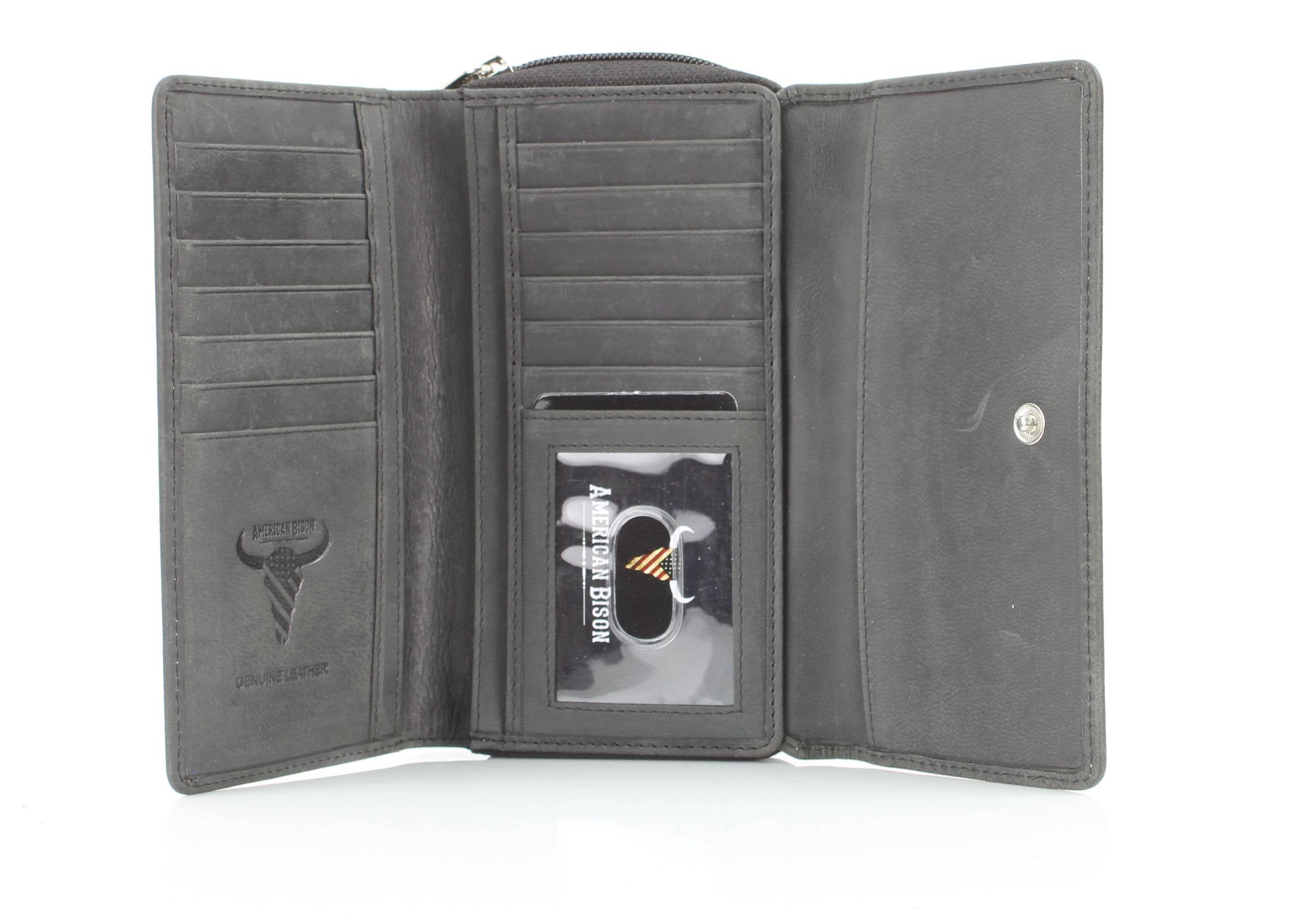 Leather Impressions Inc - Vendita all'ingrosso Pochette - Donna - Pochette da donna American Bison con bottoni floreali10