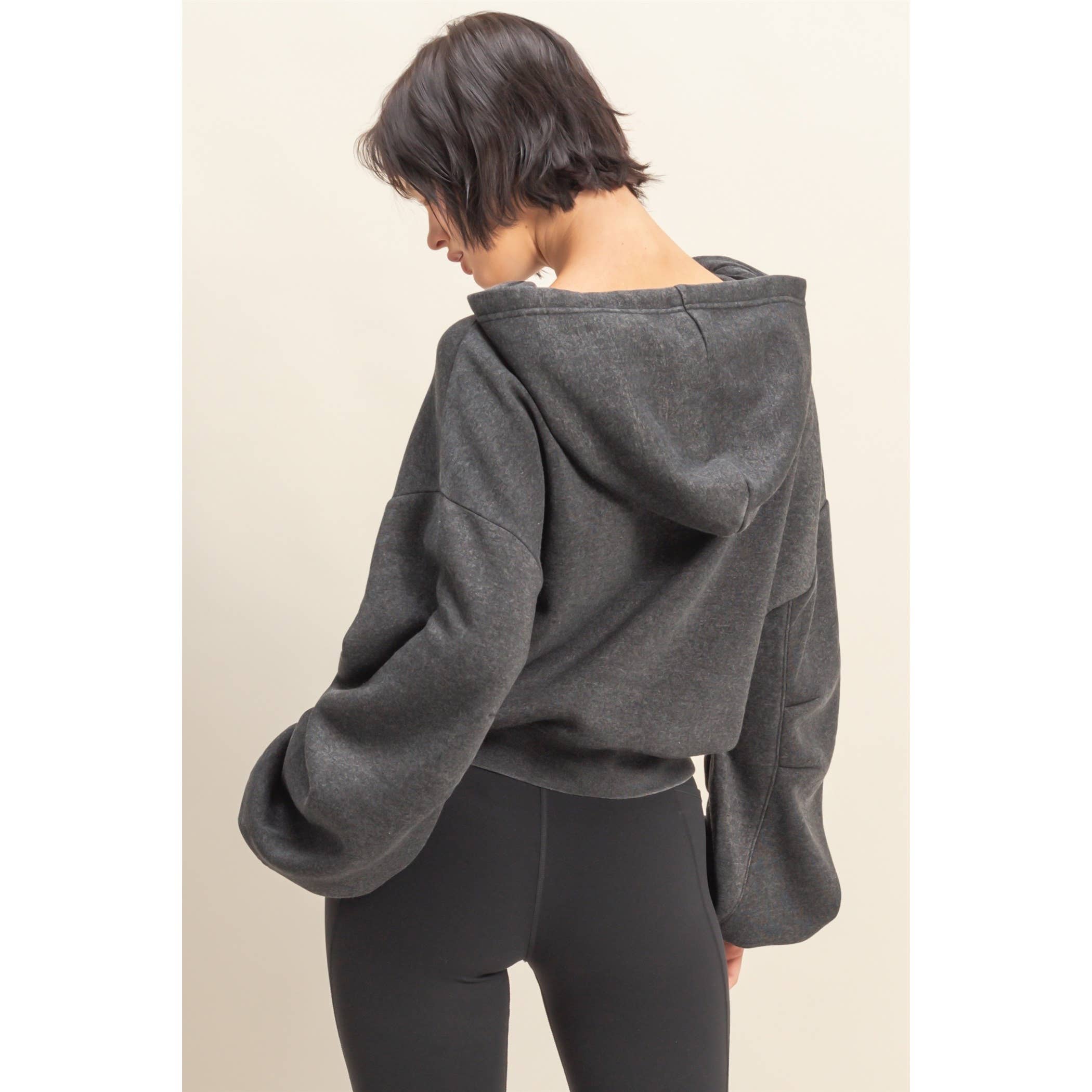 HYFVE - Vente Sweat à capuche – femme - Hoodie court à manches longues avec détail à cordon de serrage et col en V.15