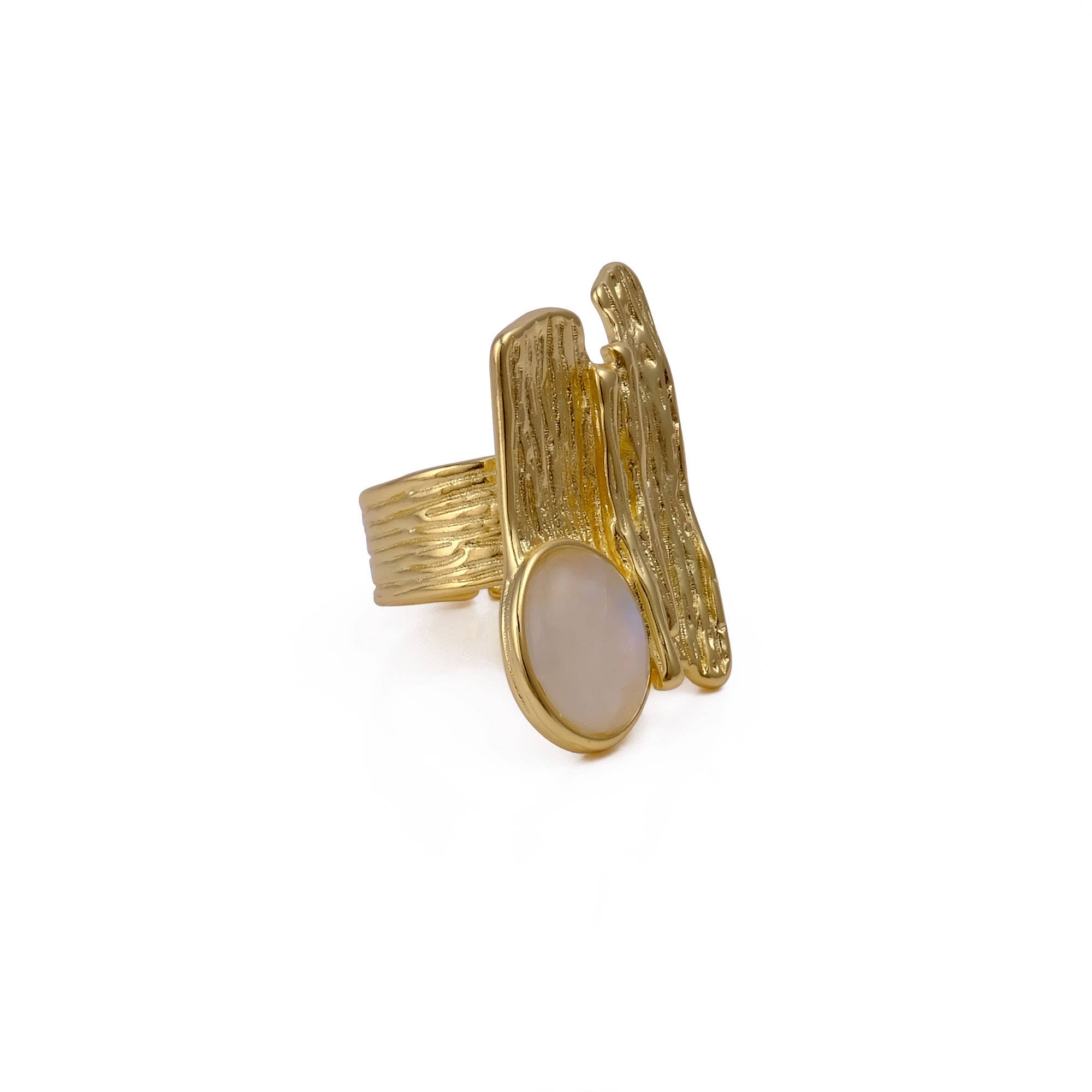 El Joyero - Wholesale Cocktail/gelegenheidsring - Regenboog Maansteen Ring Steen Unieke Getextureerde Band Ringen3