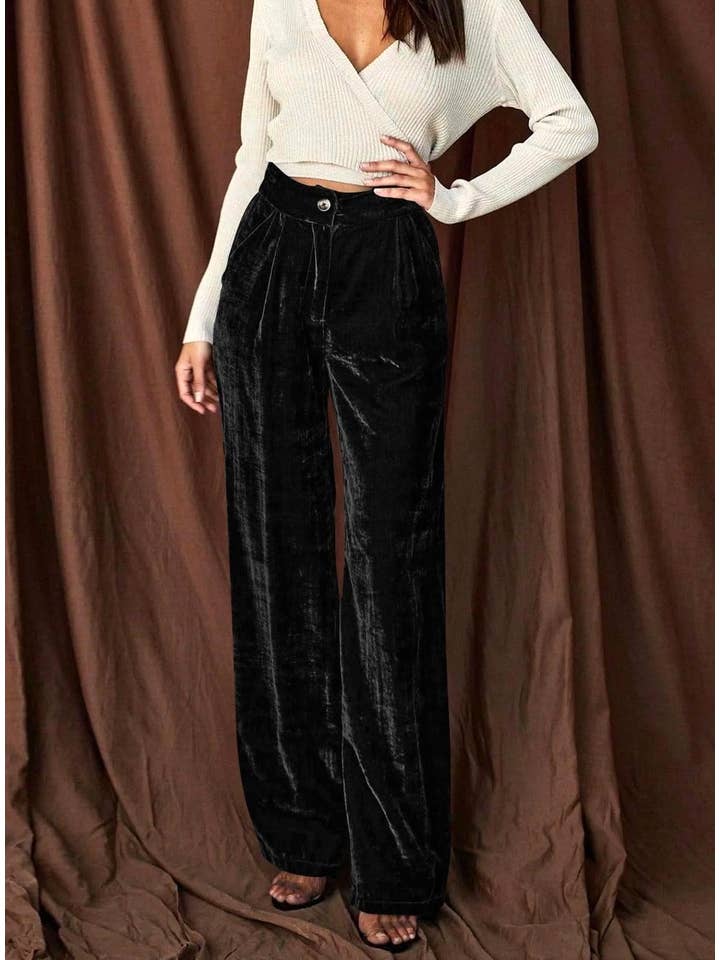Rosa Clothing - Wholesale Pants - Women's - Gold velvet draped wide leg pants