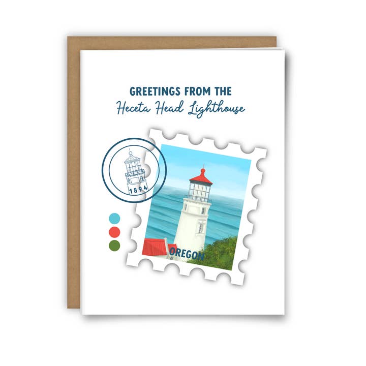 25 Sweetpeas - Wholesale Christmas Card - Heceta Head Lighthouse Greetings From Card Box Set of 61