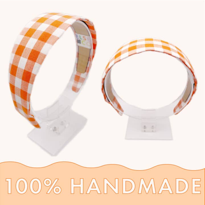 Gingham Plaid Headbands In Orange, Preppy Game Day Headbands for wholesale by ELSE
