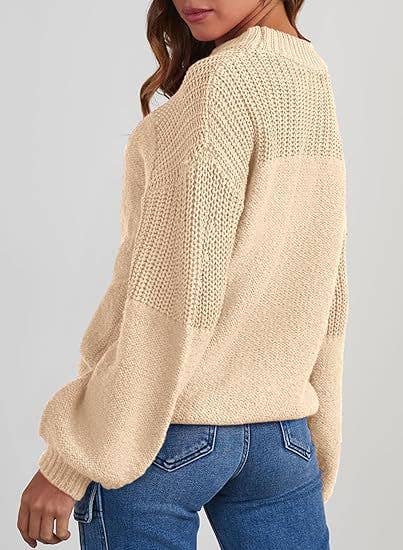 Lily Clothing - Wholesale Knit Sweater - Women's - Loose solid color flat-neck knitted sweater7