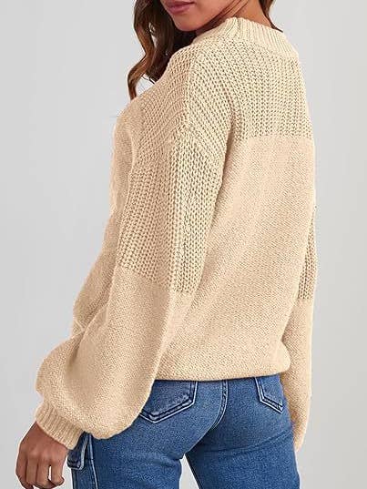 Lily Clothing - Wholesale Knit Sweater - Women's - Loose solid color flat-neck knitted sweater12