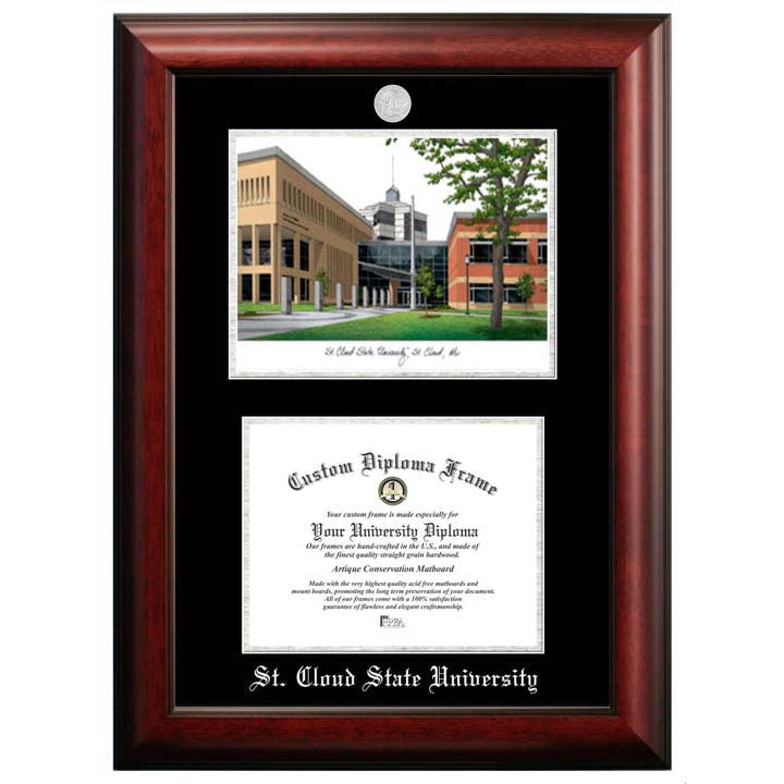 St. Cloud State Silver Diploma Frame with Lithograph for wholesale by Campus Images