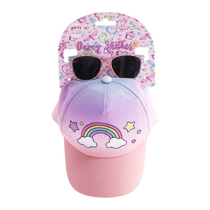 Girls Sunglasses with Hat Rainbow Combo Set Print New Style for wholesale by Shark Eyes, Inc