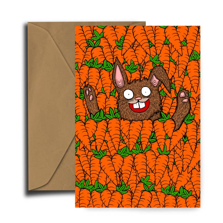 ¡Tarjeta de zanahoria! Una tarjeta de felicitación con temática de zanahorias para venta al por mayor de Dixon Does Doodles