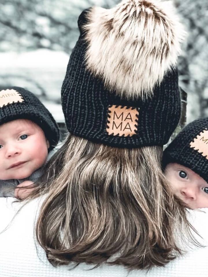 Black Mama, Dada,& Mini Beanies, Matching Family Beanie Sets for wholesale by The Cozy Life Co