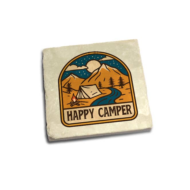 American Brand Studio - Wholesale Coasters - Happy Camper Badge Coaster1