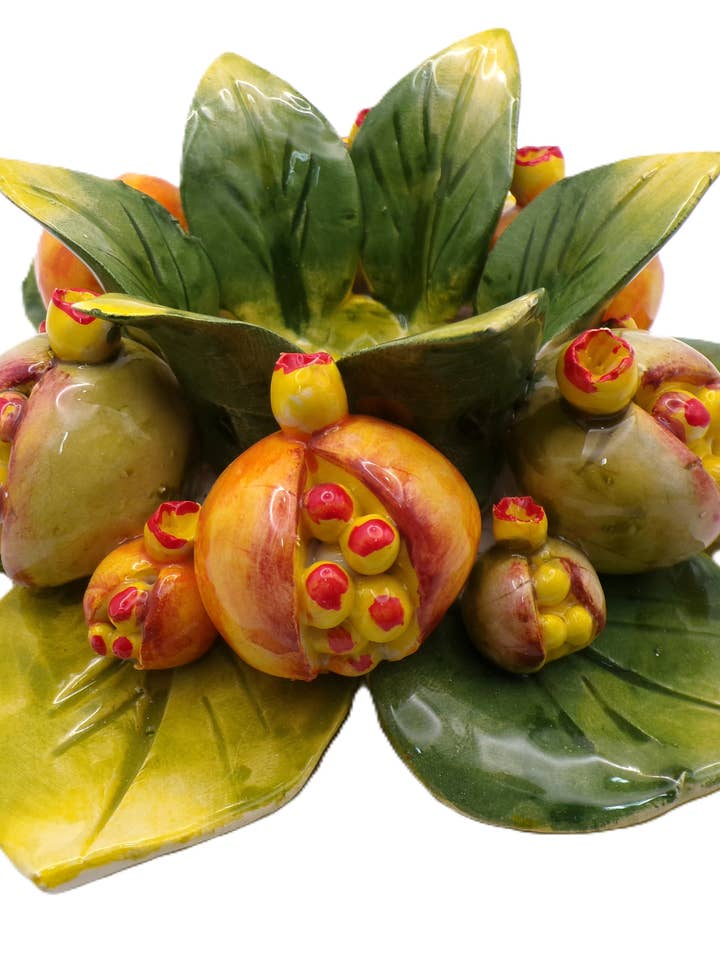 FF20 Granatæble lysestage i keramik 15 cm Made In Italy for engroshandel hos LUEM ART ceramiche e porcellane di Capodimonte Made In Italy