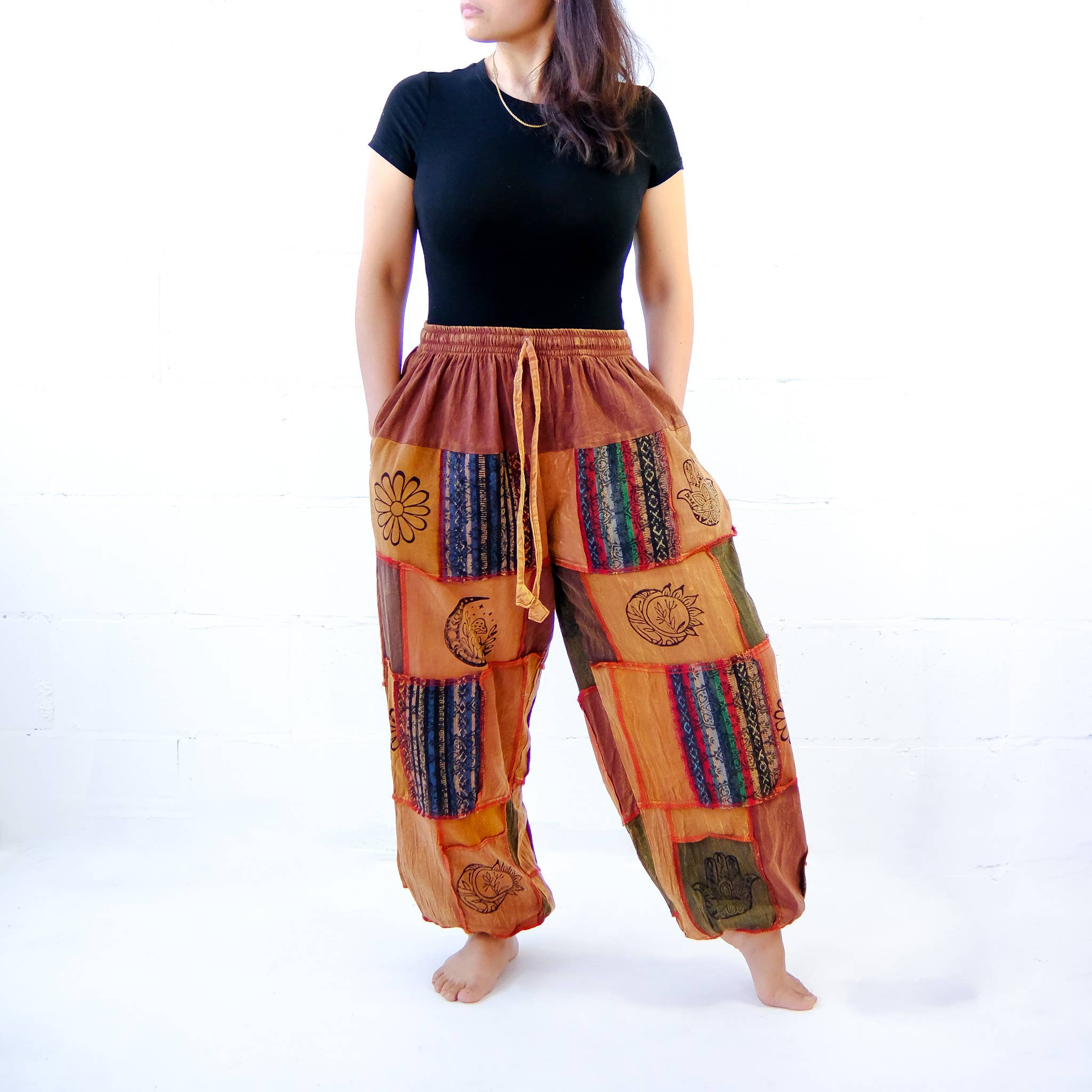 Karma Nepal Crafts – wholesale Pants – Women's – Earth tone Patchwork Tapered Joggers Pant17