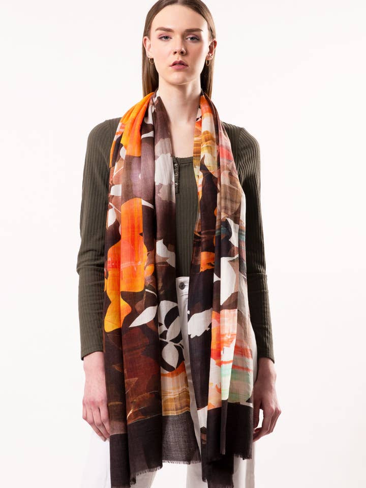 DLUX Georgia Women’s Wool Silk Scarf, Floral Print 70x180cm for wholesale by DLUX Scarves