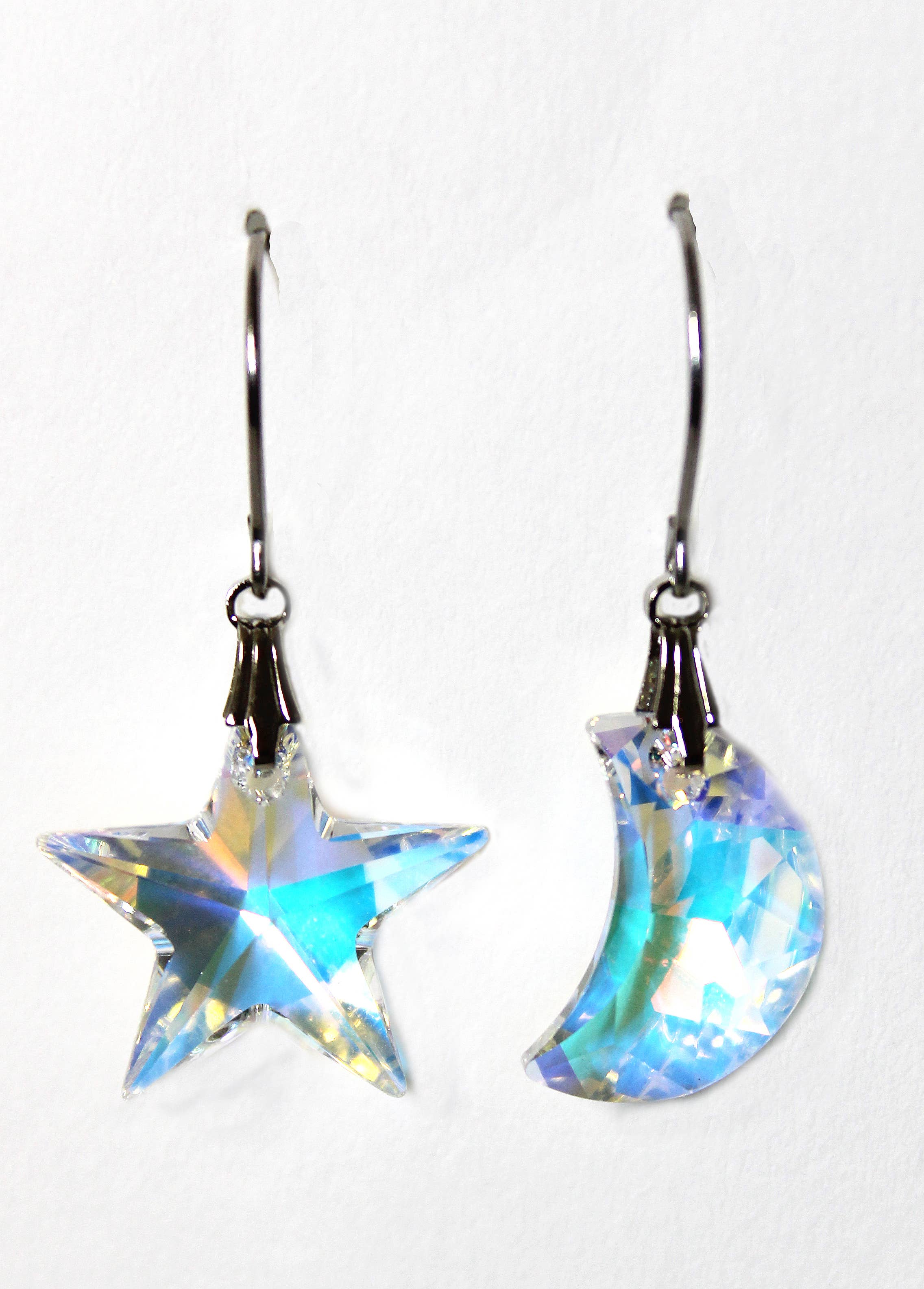 Silver Deer Crystal - Vente Boucles d'oreilles pendantes - Boucle d'oreille pendante en forme d'étoile Crystal AB (Aurora Borealis)