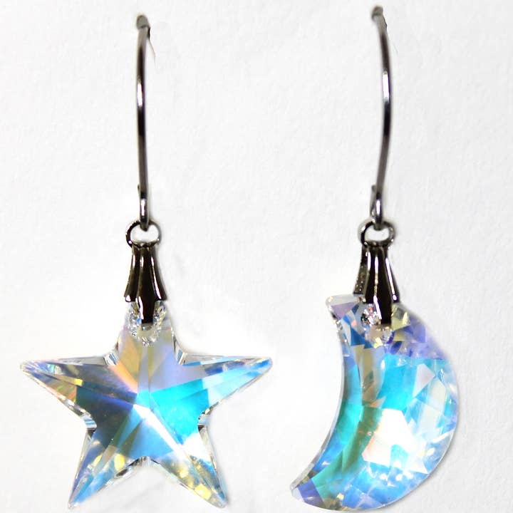 Silver Deer Crystal - Vente Boucles d'oreilles pendantes - Boucle d'oreille pendante en forme d'étoile Crystal AB (Aurora Borealis)0