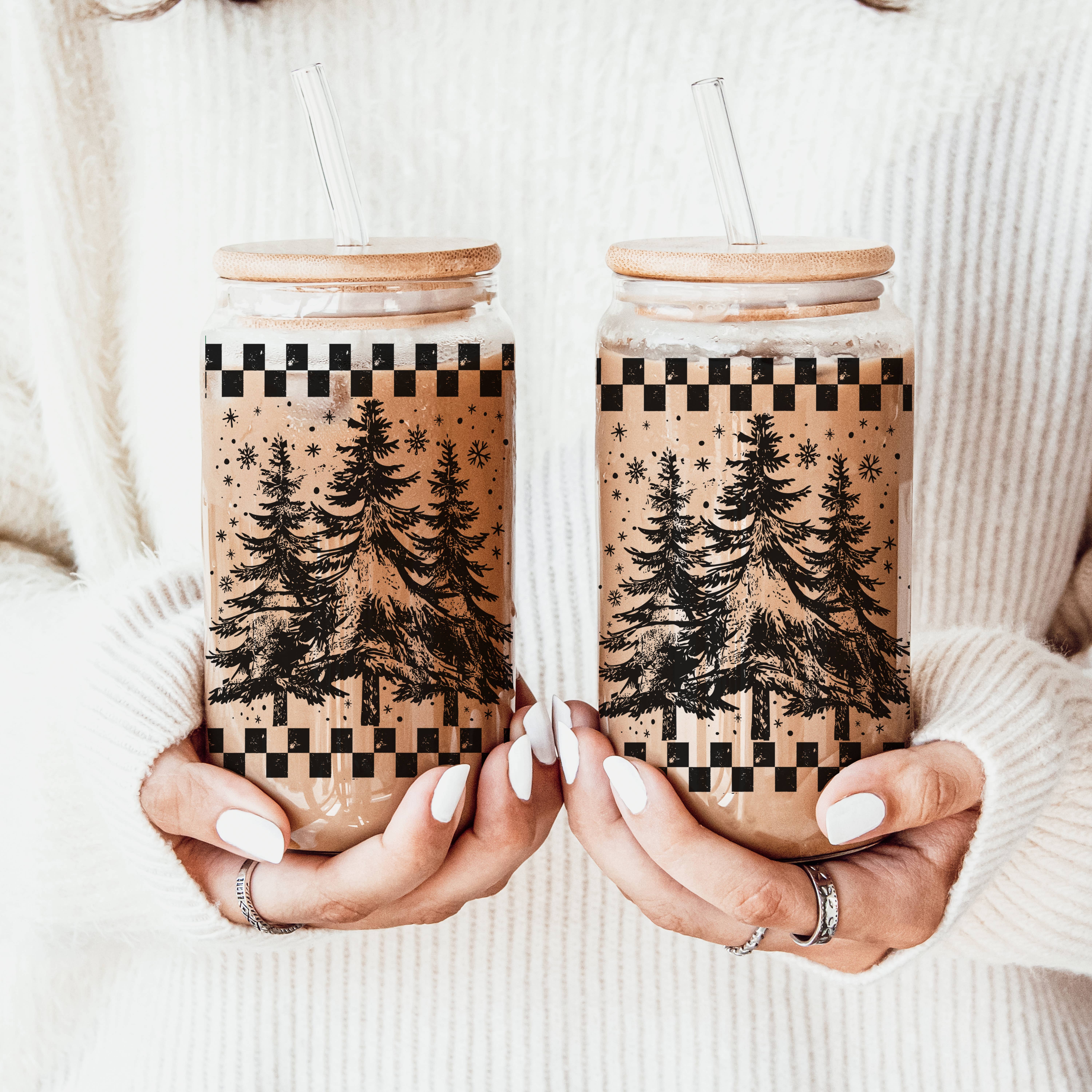 Gia Roma - Wholesale Drinking Glass/Cup - Candy Cane Christmas Can Glass. Cup With Glass Straw & Lid265