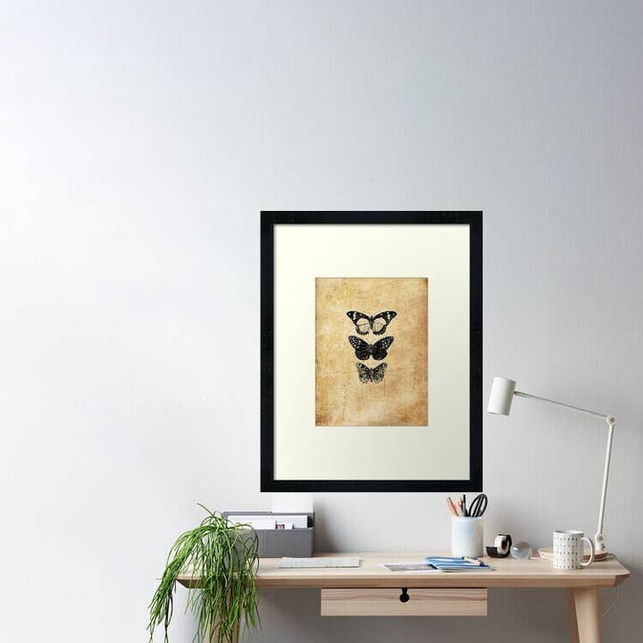 Kaleigh Day Art – Großhandel Kunstdruck – Antike Schmetterlinge Wandkunstdruck | Schmetterling Taxidermie Poster | Monarch Butterfly Line Artwork | Viktorianisches Schwarz-Weiß-Insekten-Dekor |