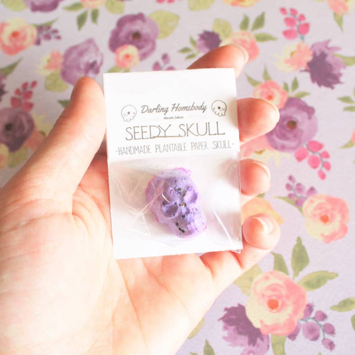 Darling Homebody - Venta al por mayor Semillas de plantas - Calavera de papel plantable morado único con semillas. Flores silvestres.