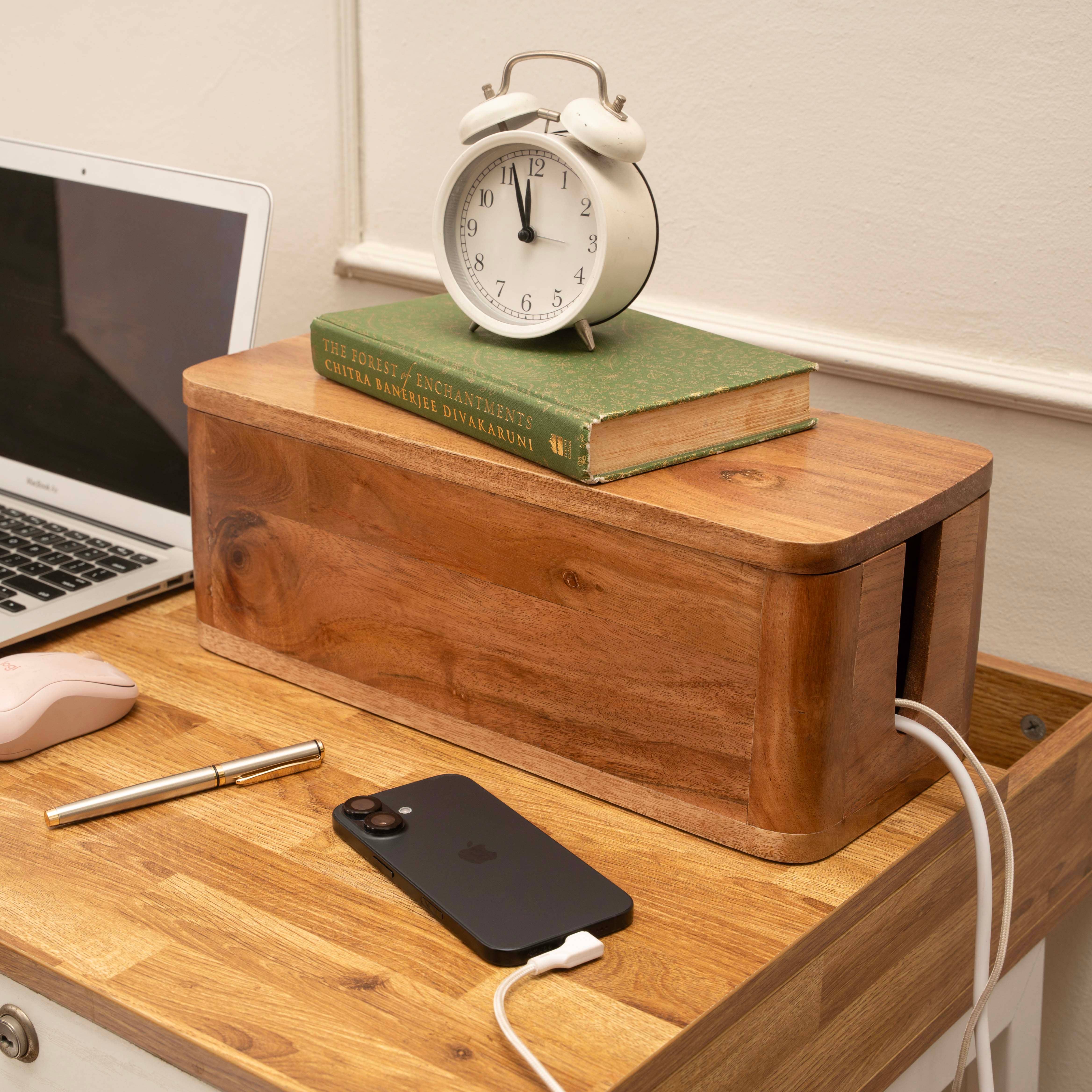 LuxeDesigns Co LLC – wholesale Desk organiser – Large Cable Management and Power Strip Box - Acacia Wood12