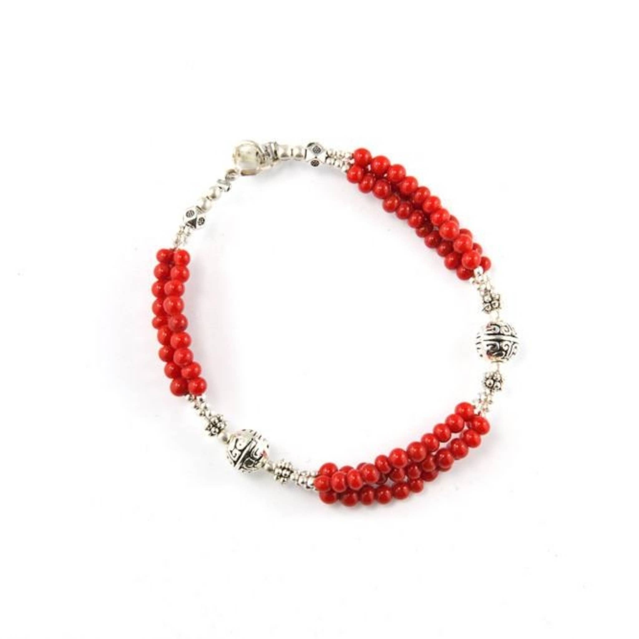Didi Bahini Fair Trade - Wholesale Beaded Bracelet - Simply Coral Tibetan Bracelet1