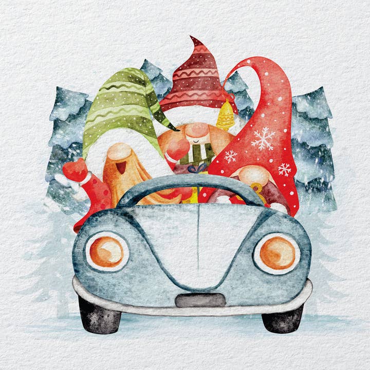 Akvarel Nisser Jul Xmas Trykt Stofpanel for engroshandel hos Hills Of Fabric