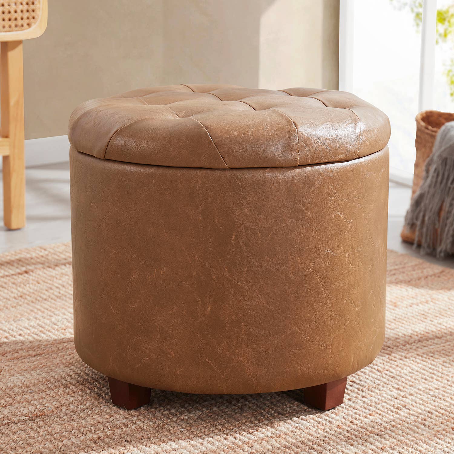 Ornavo Home - Vente Repose-pieds - Pouf coffre rond capitonné Donovan11
