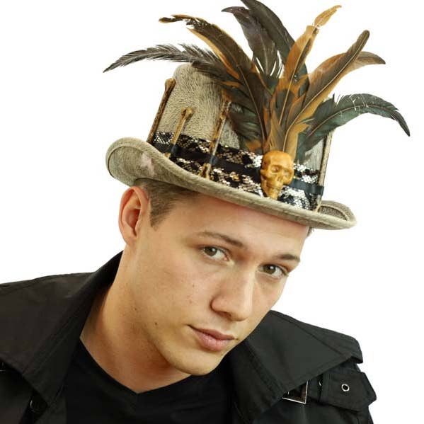 Cappello a cilindro con piuma e teschio voodoo per la vendita all'ingrosso da parte di KBW Global Corp.