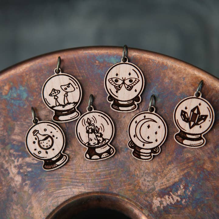 Crystal Ball Knitting Stitch Markers Set of 6 Wood Spheres for wholesale by Sunrise Grove