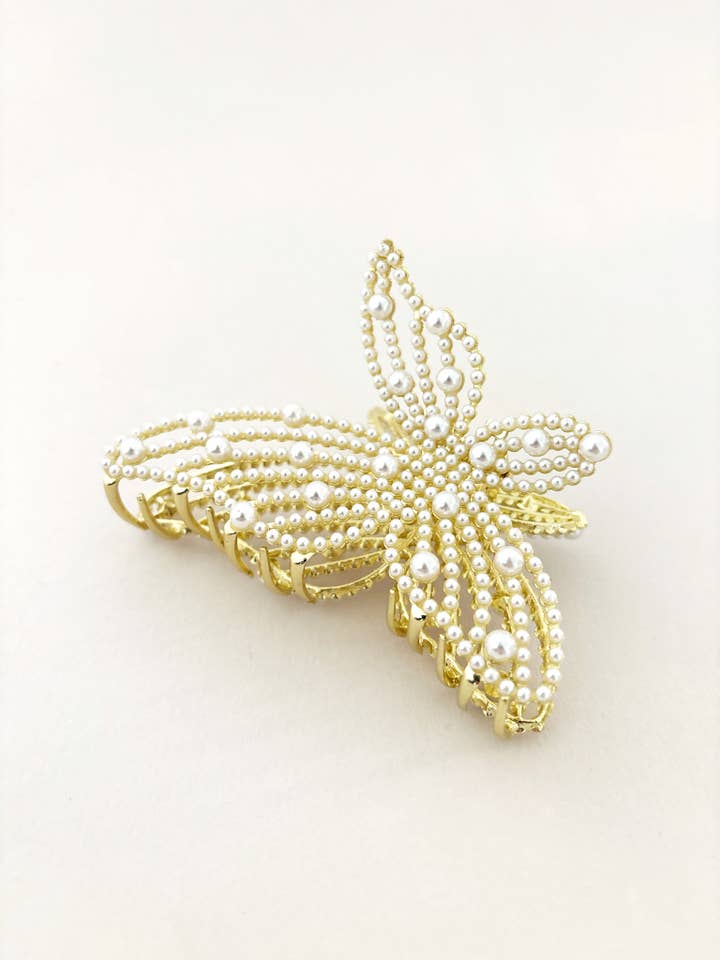 Faux Pearl Butterfly Hair Claw Clip for wholesale by Angels Whisper Accessories