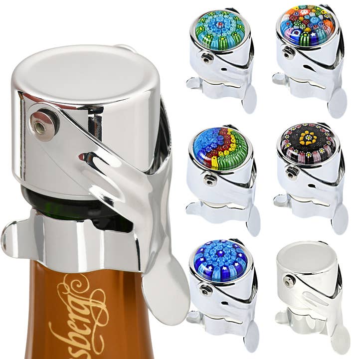 Evan James Designs - Wholesale Wine Stopper - Millefiori Glass Champagne & Wine Stopper (Chrome)