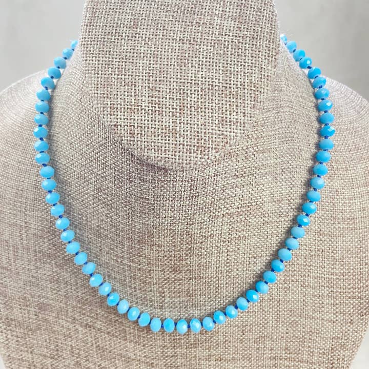 Barb// Blue Neon Crystal Beaded Handknotted Necklace for wholesale by Ewelina Pas Jewelry