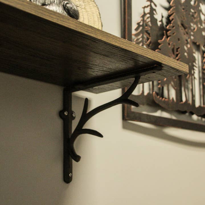 Zeckos - Wholesale Wall Mounted Shelf - Set of 2 Cast Iron Brown Antler Shelf Brackets