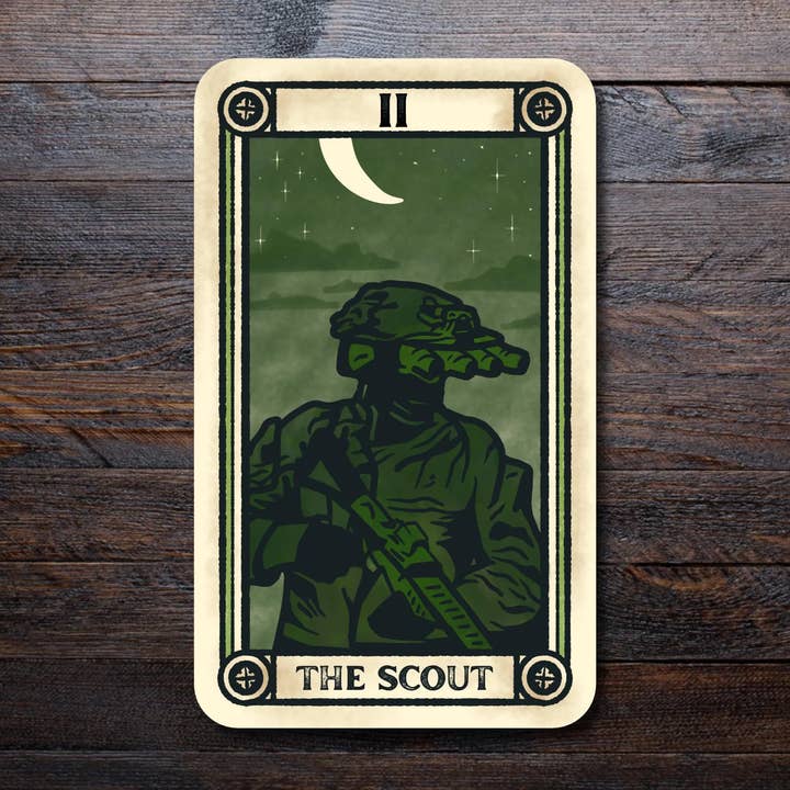 The Scout Tarot Card Sticker | Funny Military for wholesale by Pilgrim Trading Post