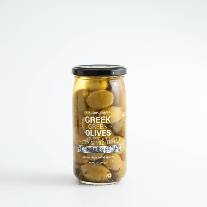 Hellenic Farms - Wholesale Olives - Hellenic Farms Greek Green Olives Stuffed w Feta & Mizithra