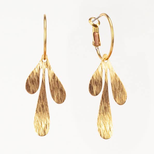 Graphic Leaf Charm Hoop Earrings for wholesale by Altiplano