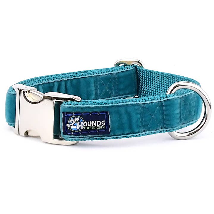 Teal Swiss Velvet Hundehalsband für den Großhandel von 2 Hounds Design