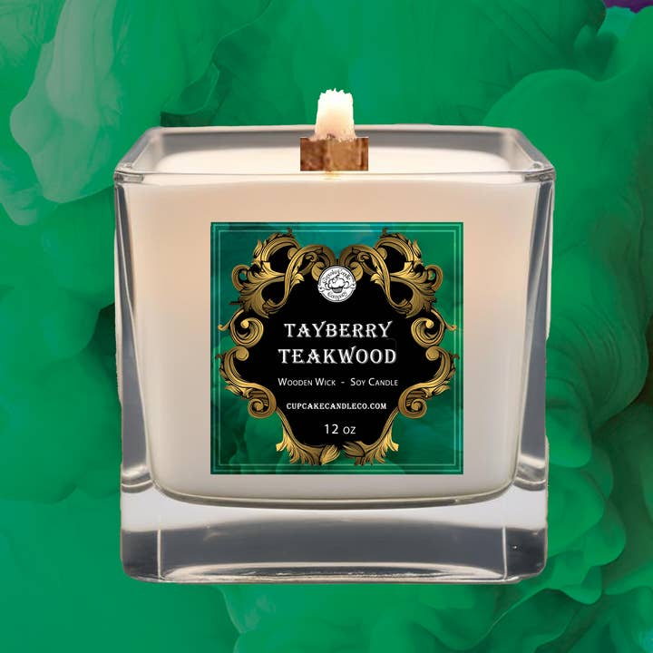 Men's Collection Tayberry Teakwood Wood Wick Candle for wholesale by Cupcake Candle Company