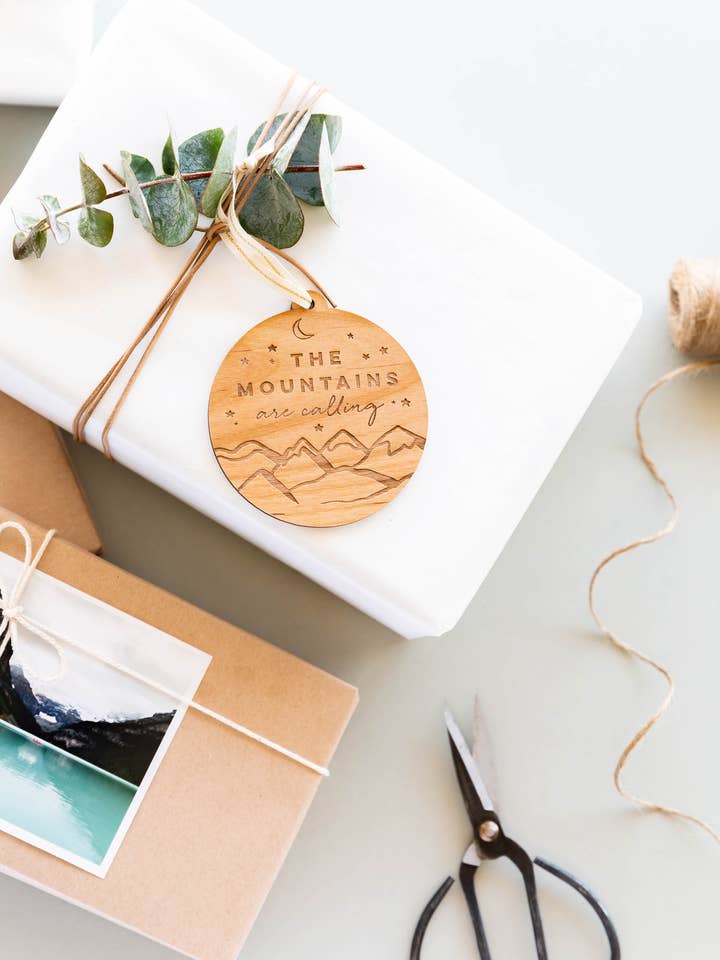 The Mountains are Calling Wood Ornament for wholesale by Hereafter